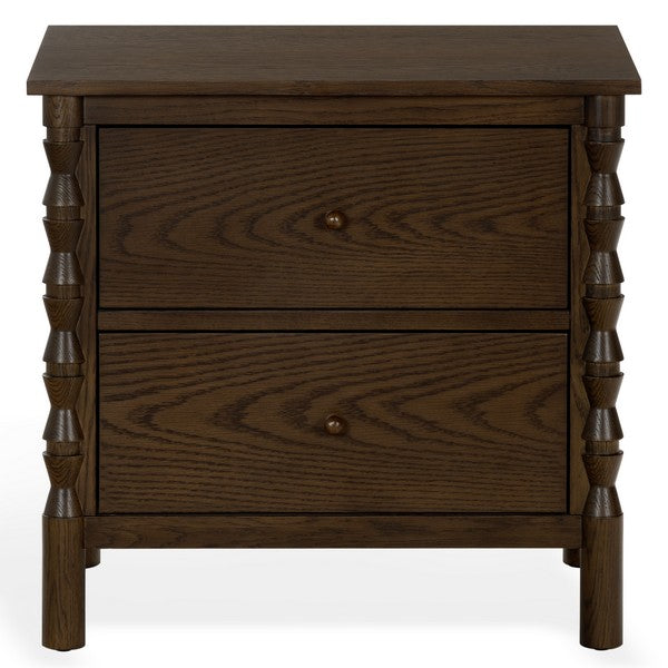 Alyssabelle Wood Nightstand with Carved Leg and 2 Drawer in Walnut