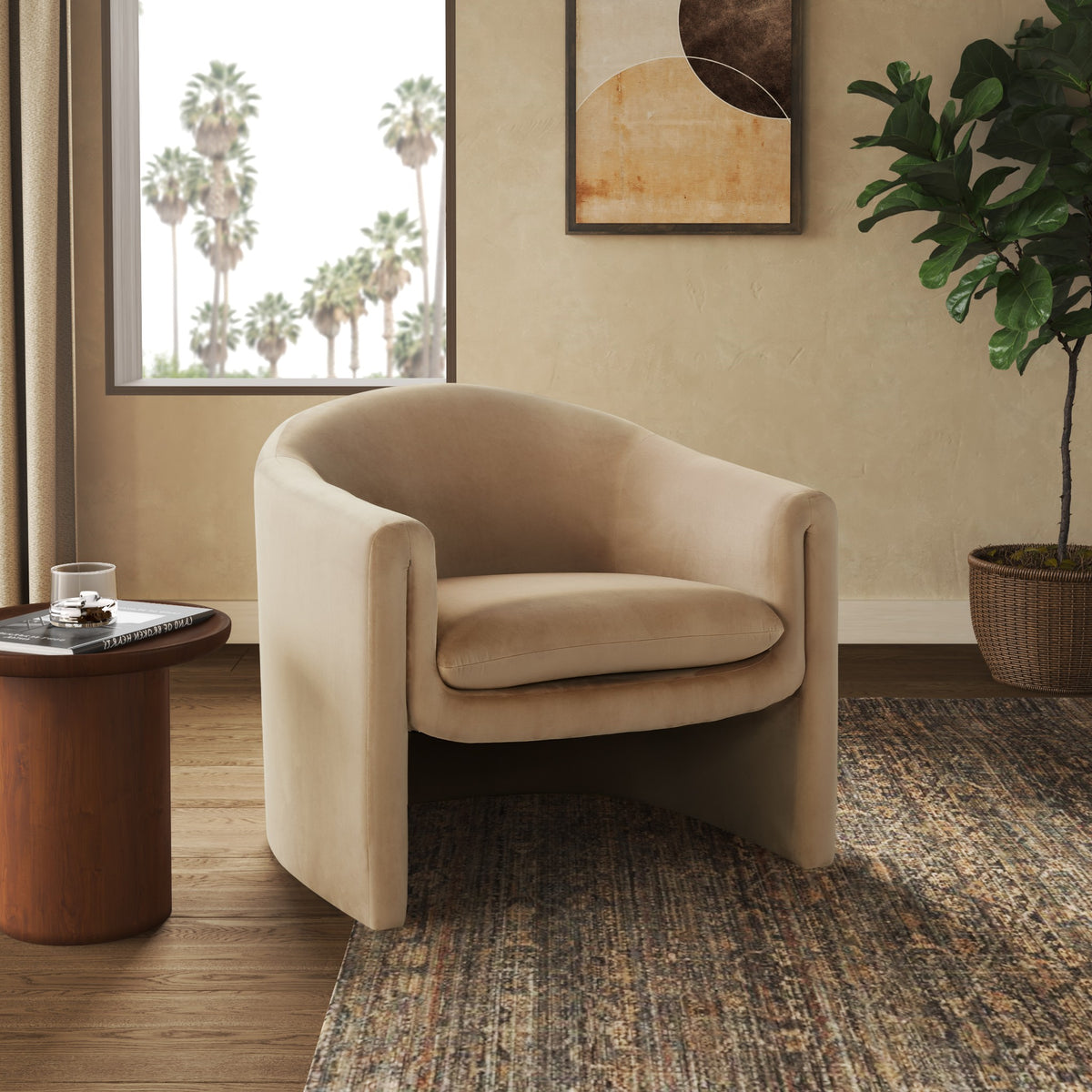 Laylette Velvet Accent Chair in Light Brown