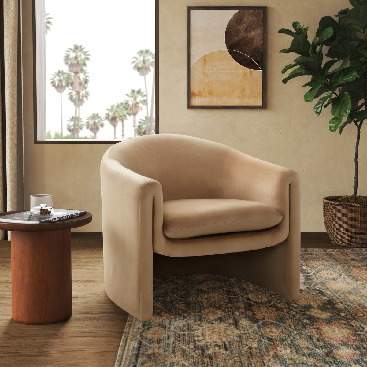Laylette Velvet Accent Chair in Light Brown