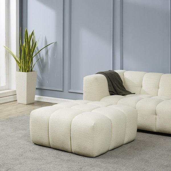 Petryna Cream Boucle Tufted Cocktail Ottoman