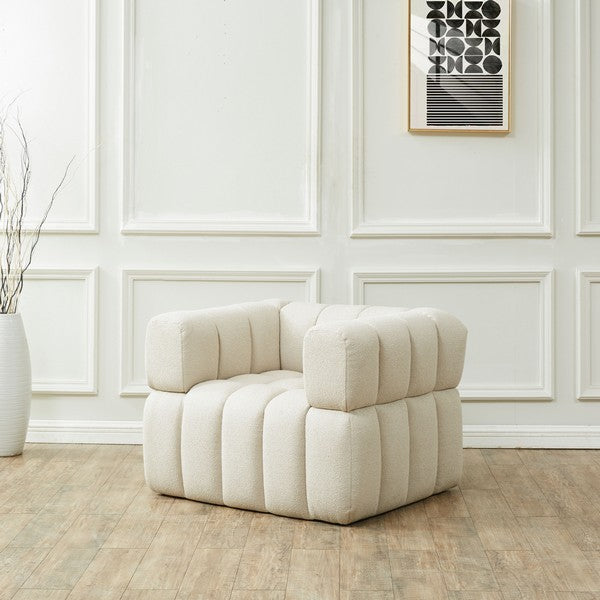 Calyna Light Grey Tufted Boucle Accent Chair - The Mayfair Hall