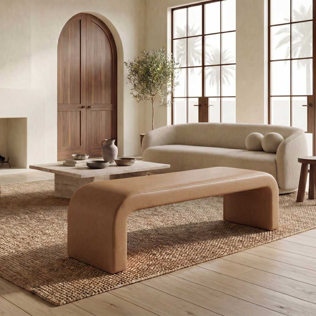 Caralynn Upholstered Bench in Camel