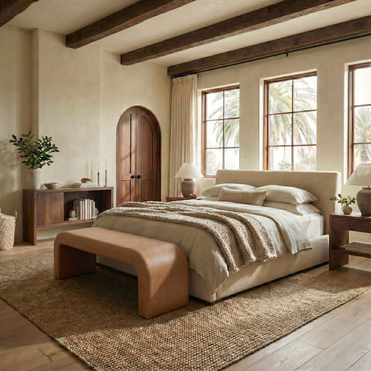 Caralynn Upholstered Bench in Camel