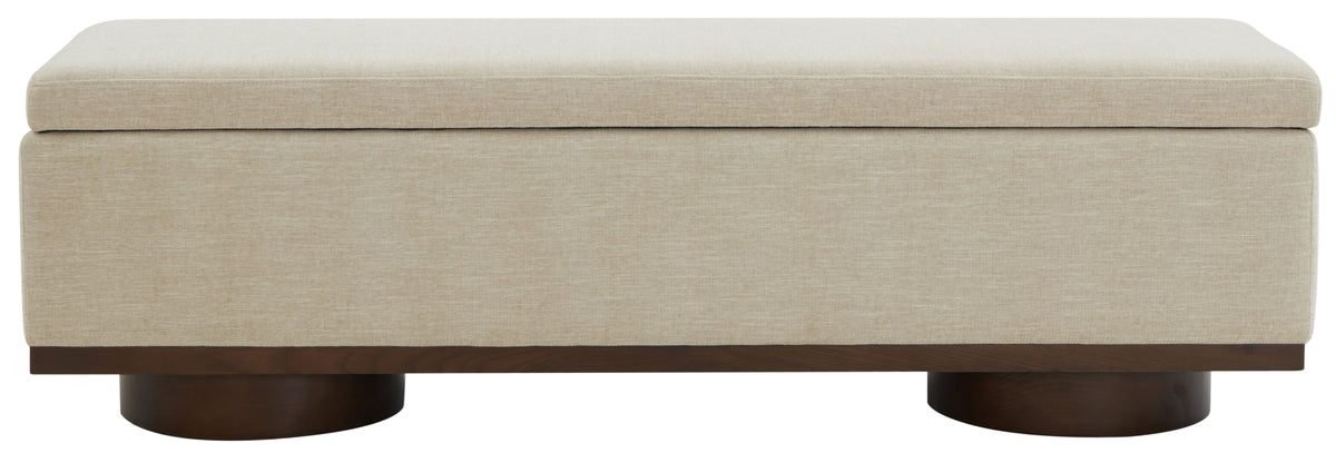 Vianna Linen Storage Bench in Beige and Walnut