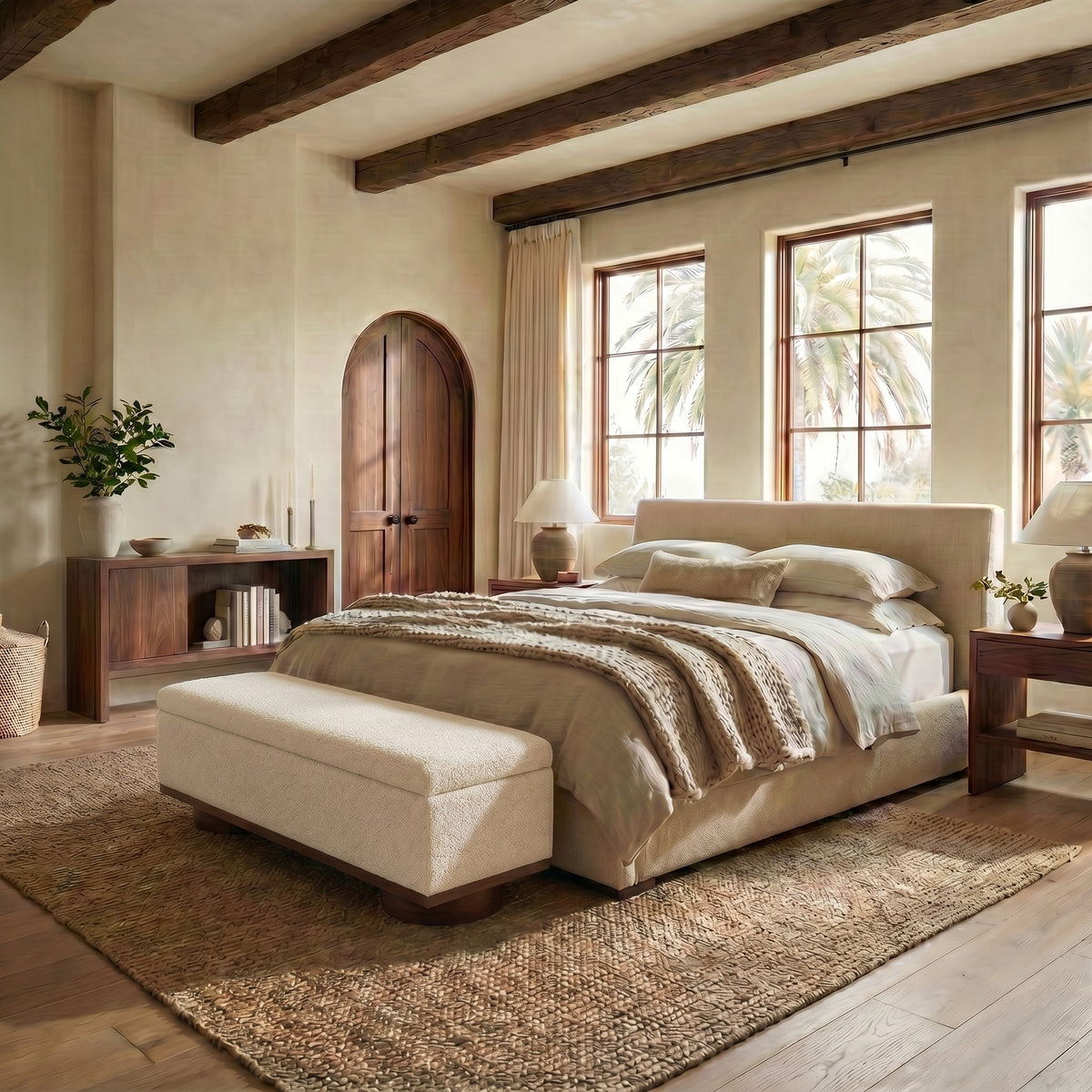 Vianna Teddy Storage Bench Sand in Walnut