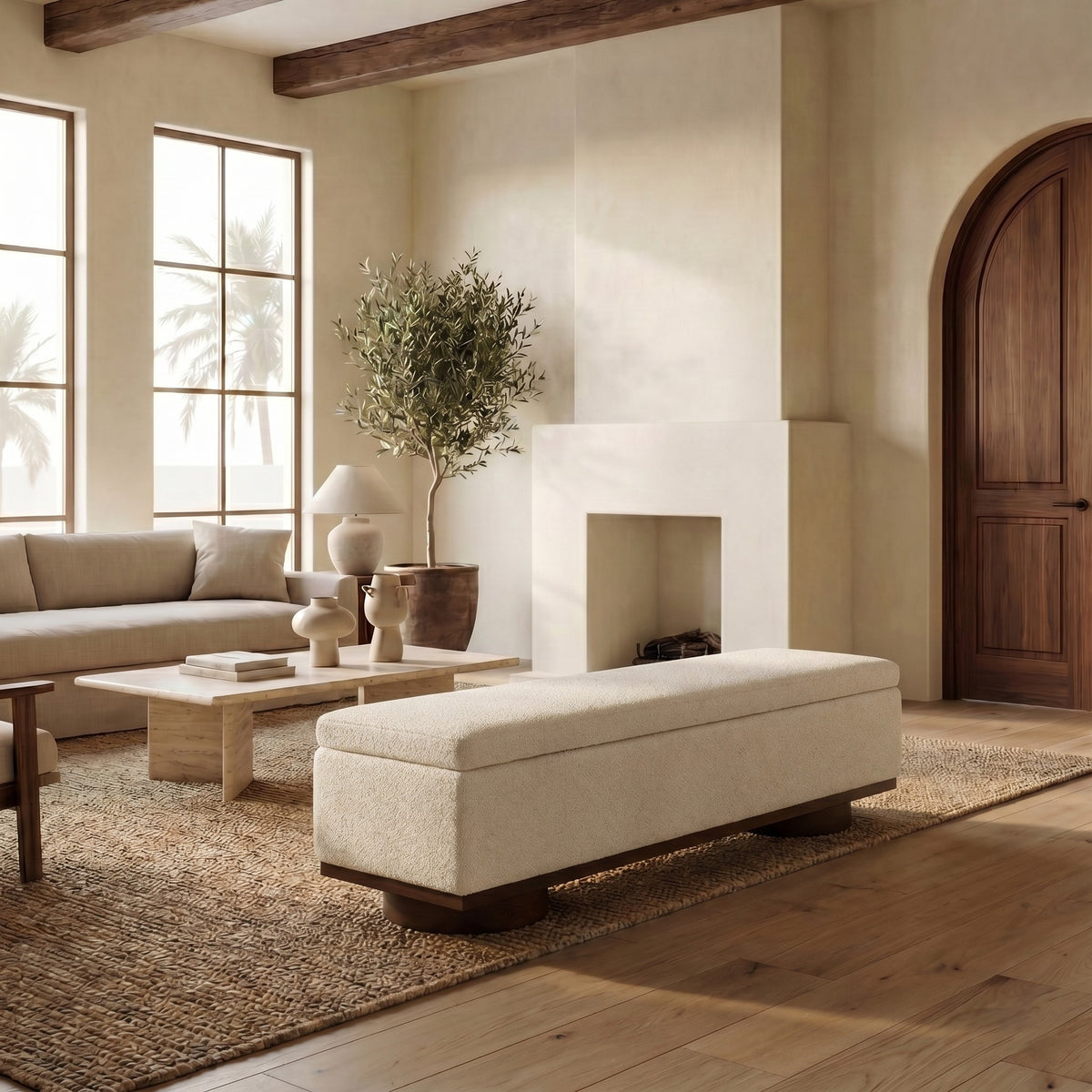 Vianna Teddy Storage Bench Sand in Walnut
