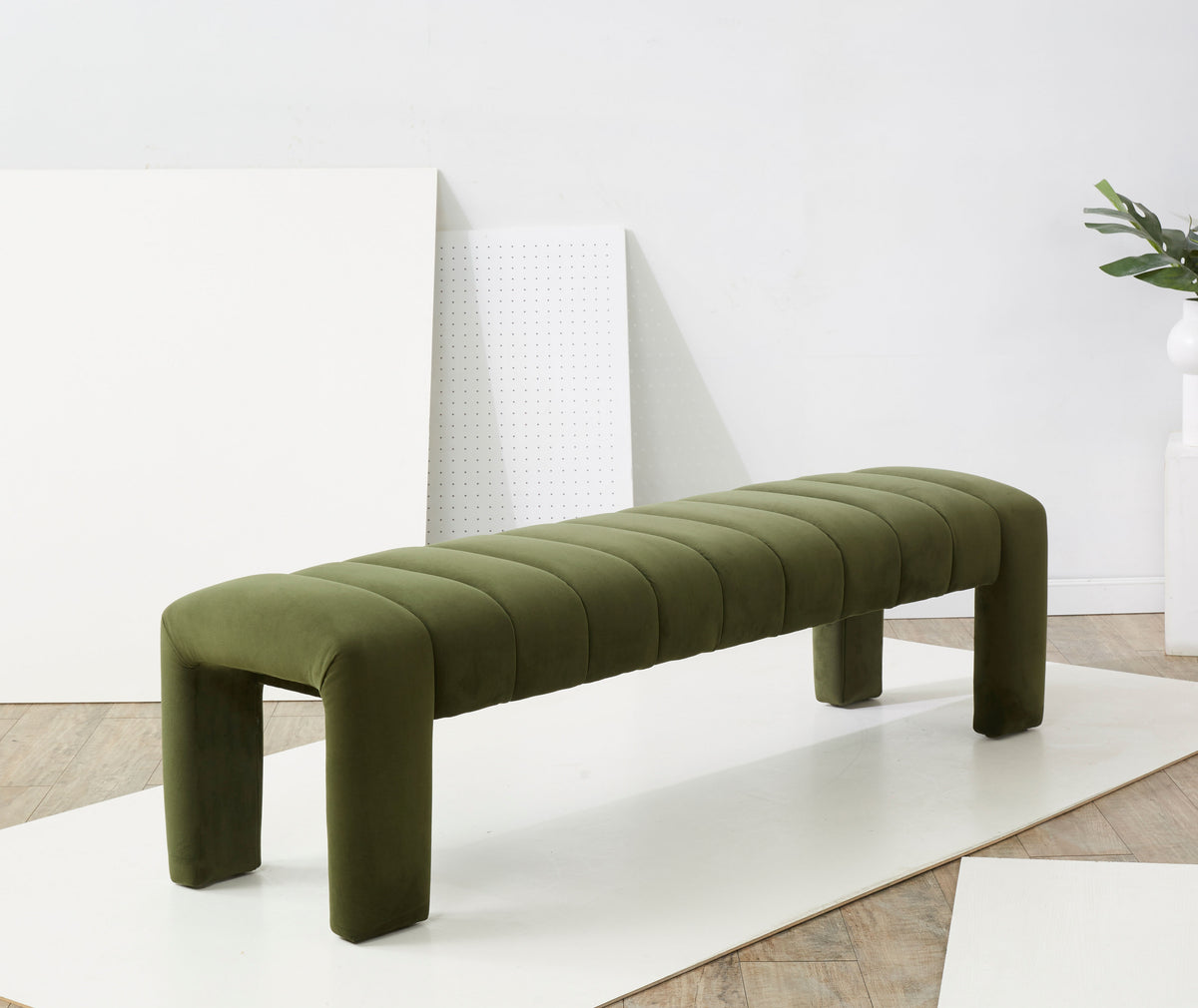 Bellisima Channel Tufted Bench in Forest Green