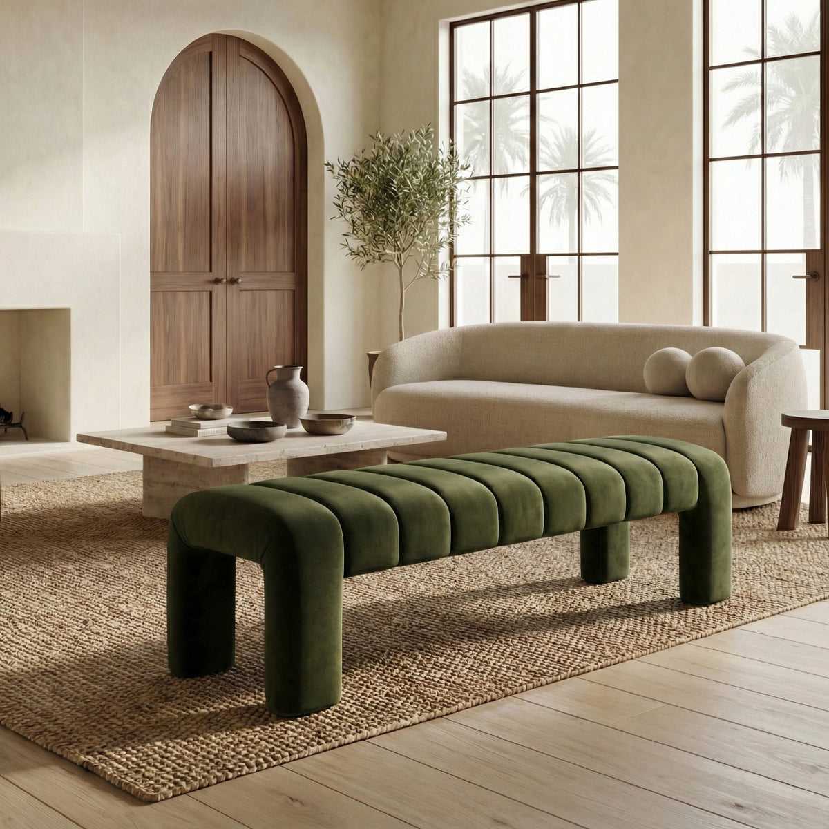 Bellisima Channel Tufted Bench in Forest Green