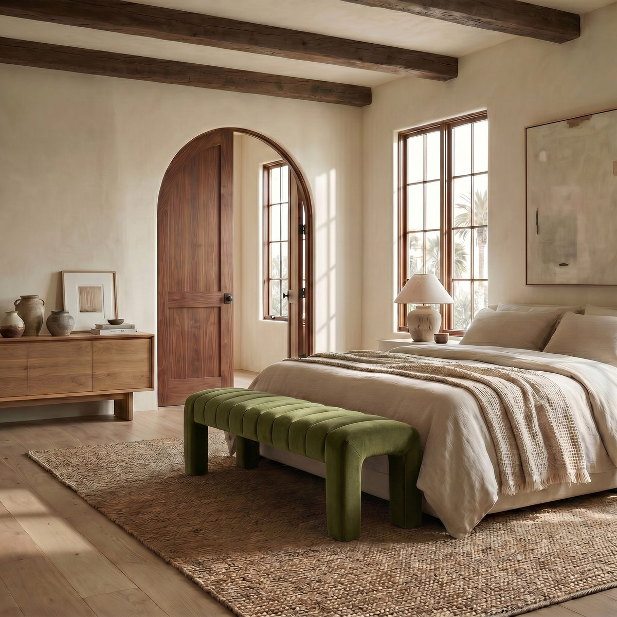 Bellisima Channel Tufted Bench in Forest Green