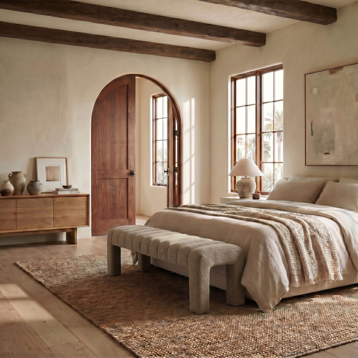 Bellisima Channel Tufted Bench in Taupe
