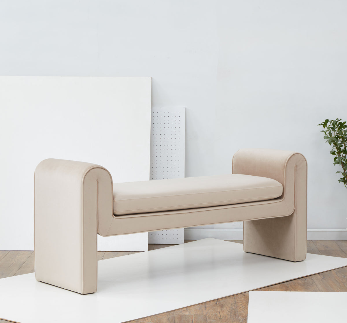 Garth Velvet Bench in Light Brown