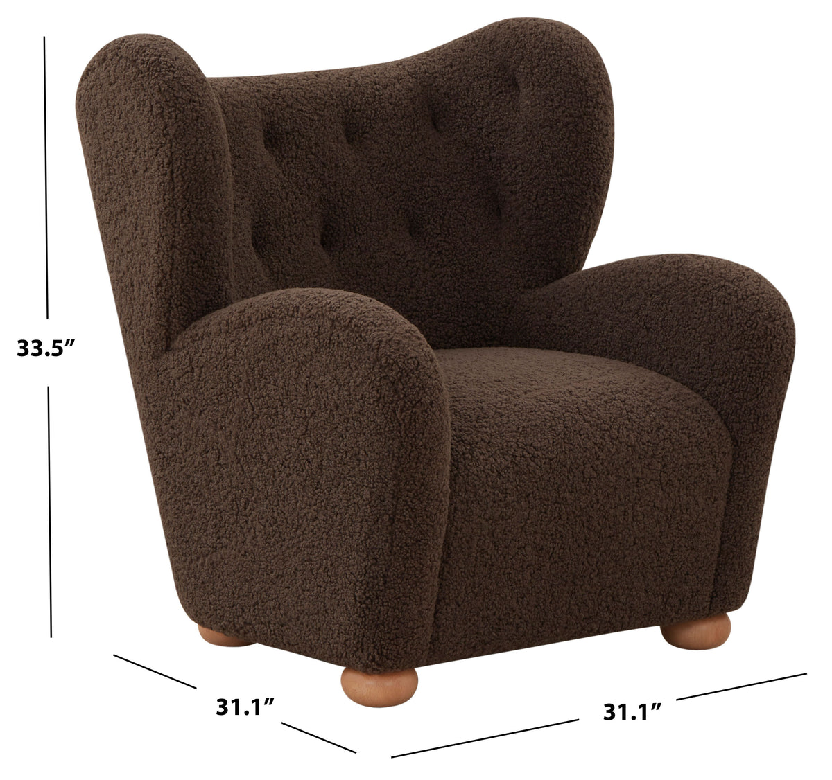 Galloway Wingback Teddy Accent Chair in Dark Brown and Natural