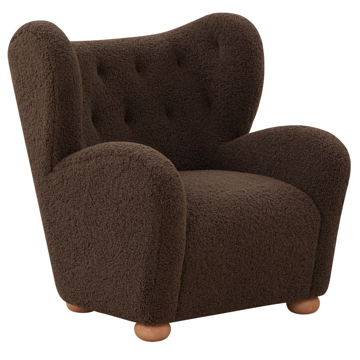 Galloway Wingback Teddy Accent Chair in Dark Brown and Natural