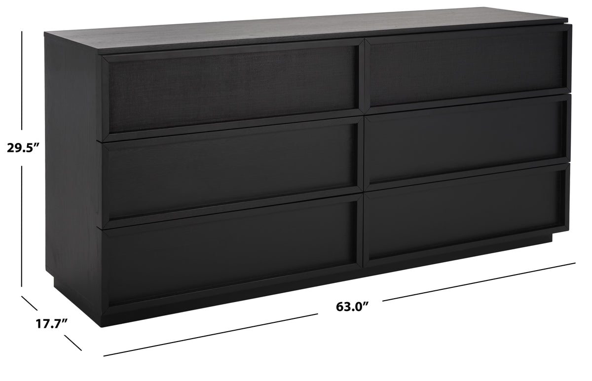 Zeus 6 Drawer Wood Dresser in Black