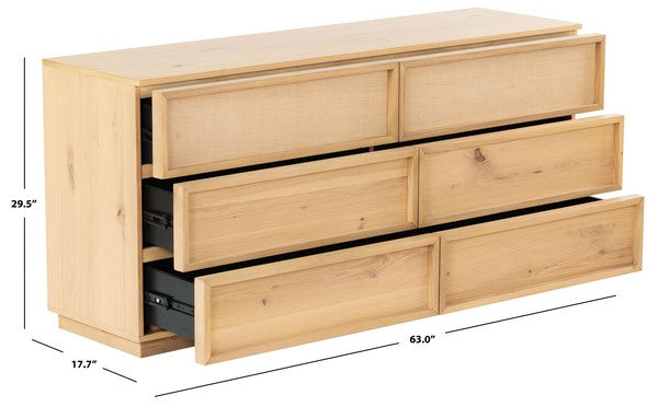 Zeus 6 Drawer Dresser in Natural
