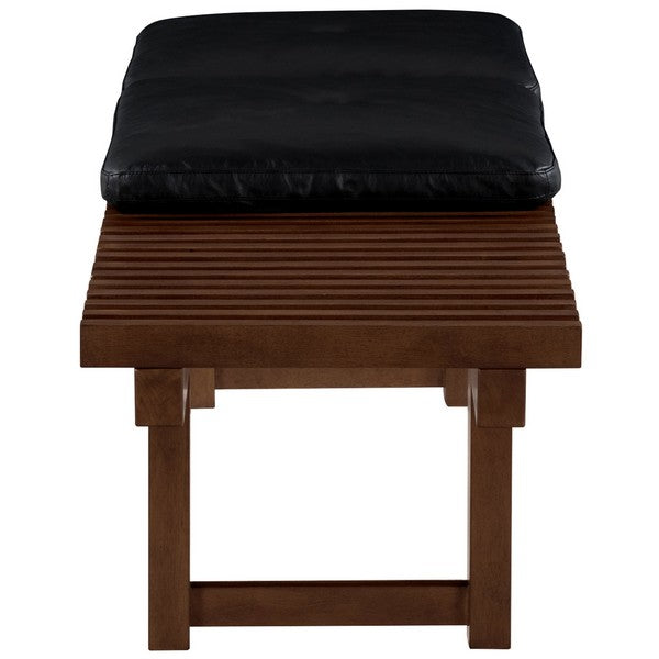 Bolivar Black Leather And Dark Brown Wood Bench - The Mayfair Hall
