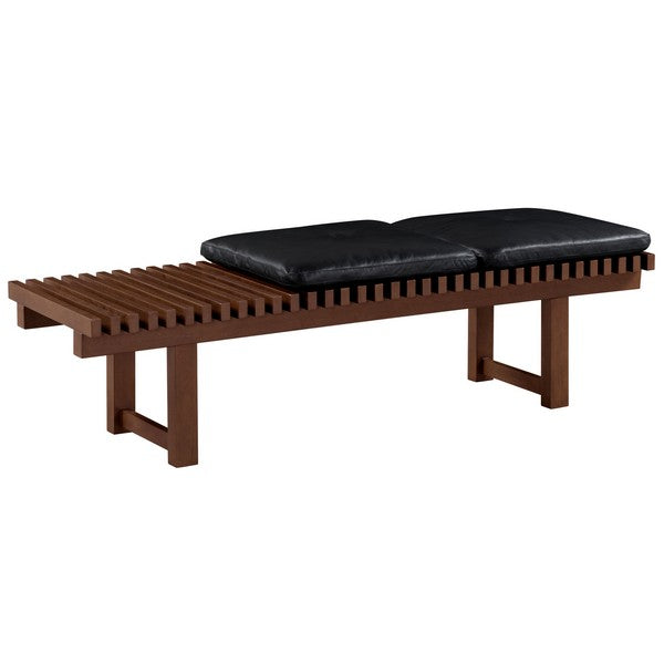 Bolivar Black Leather And Dark Brown Wood Bench - The Mayfair Hall