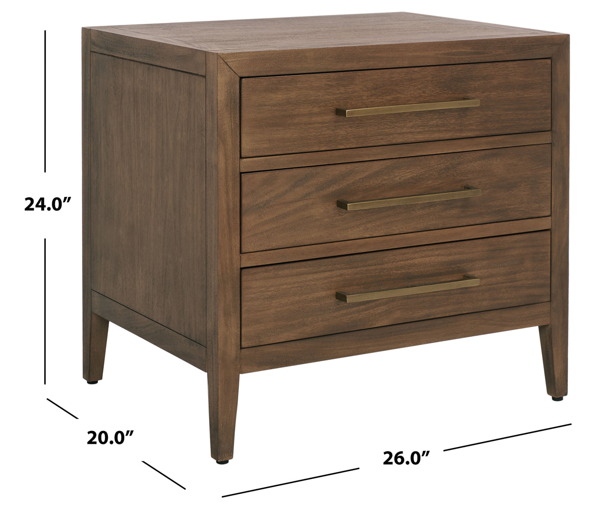 Ariella 3 Drawer Wood Nightstand in Brown
