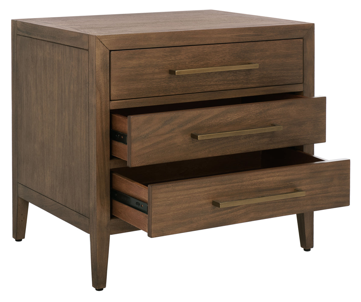 Ariella 3 Drawer Wood Nightstand in Brown