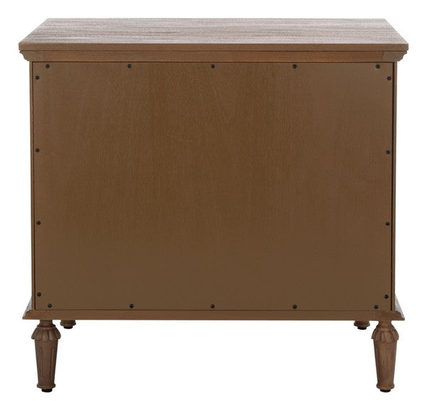 Lisabet 3 Drawer Wood Nightstand in Brown with Brass Ring Pulls