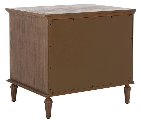 Lisabet 3 Drawer Wood Nightstand in Brown with Brass Ring Pulls