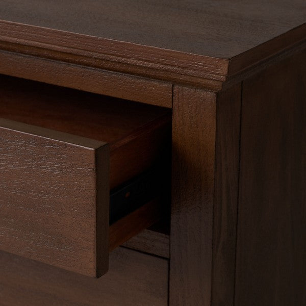 Lisabet 3 Drawer Wood Nightstand in Brown with Brass Ring Pulls
