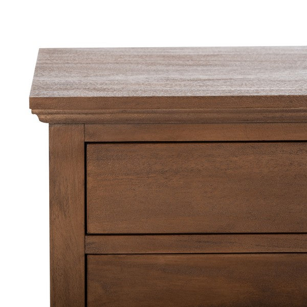 Lisabet 3 Drawer Wood Nightstand in Brown with Brass Ring Pulls