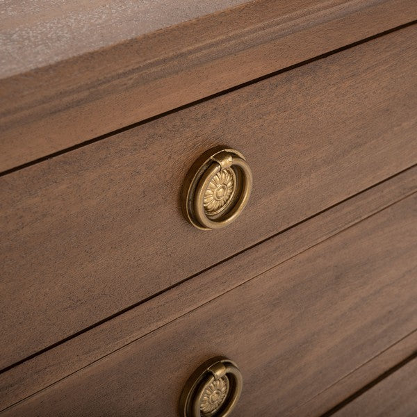 Lisabet 3 Drawer Wood Nightstand in Brown with Brass Ring Pulls