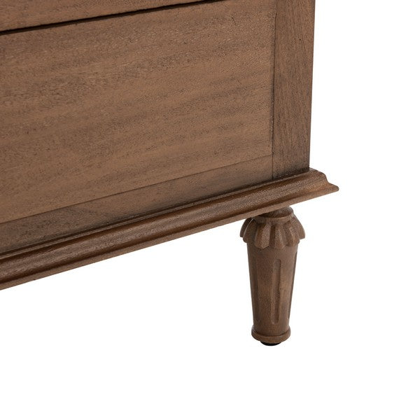 Lisabet 3 Drawer Wood Nightstand in Brown with Brass Ring Pulls