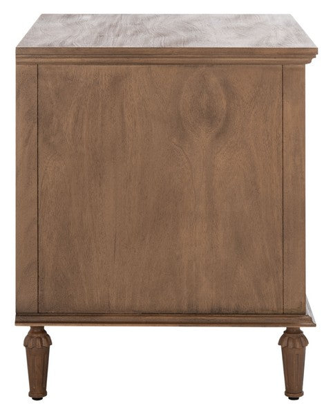 Lisabet 3 Drawer Wood Nightstand in Brown with Brass Ring Pulls