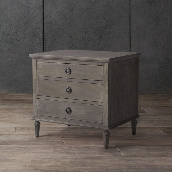 Lisabet 3 Drawer Wood Nightstand in Light Gray