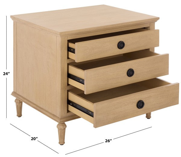 Lisabet 3 Drawer Wood Nightstand in Light Oak