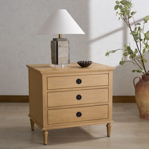Lisabet 3 Drawer Wood Nightstand in Light Oak