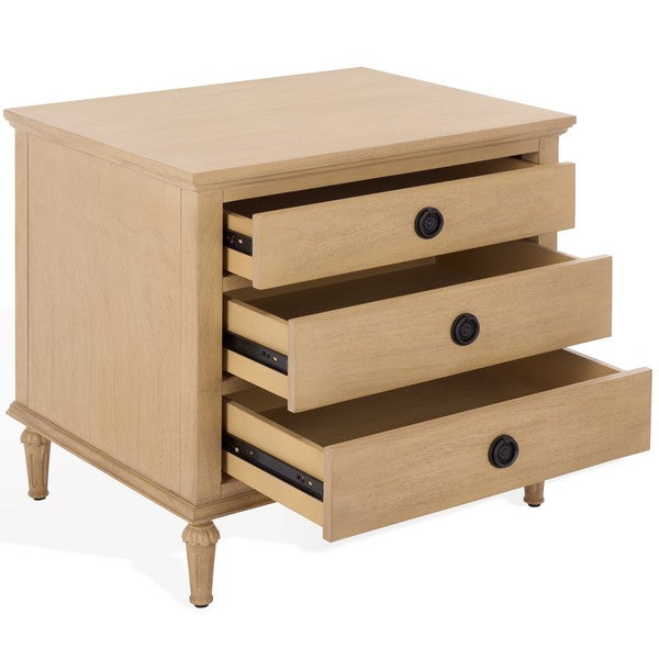 Lisabet 3 Drawer Wood Nightstand in Light Oak