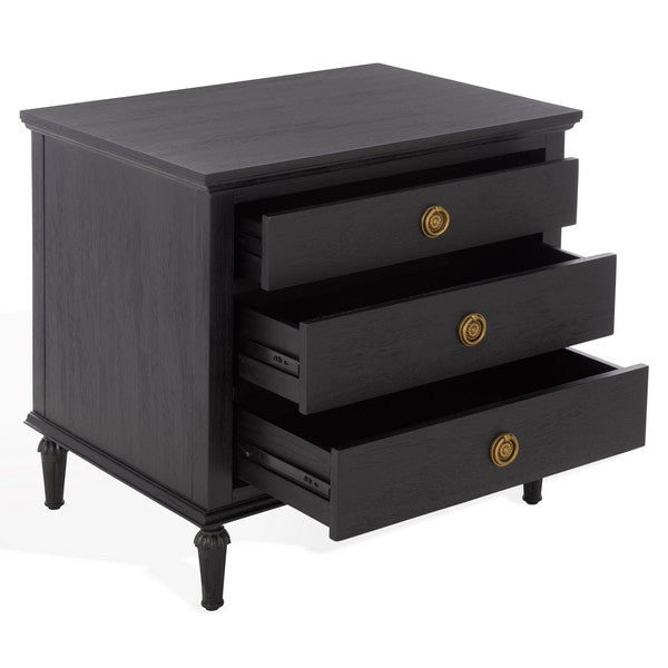 Lisabet 3 Drawer Wood Nightstand in Black