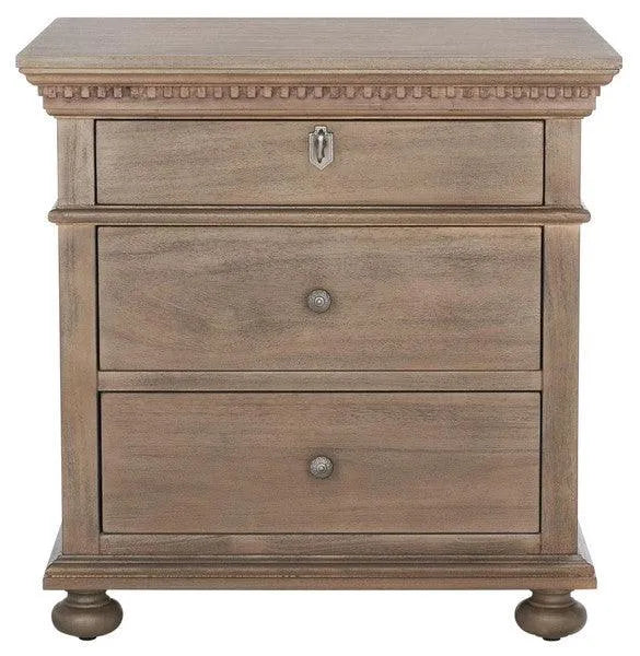 Safavieh Allisyn 3 Drawer Nightstand in Light Brown with Antiqued Silver Knobs