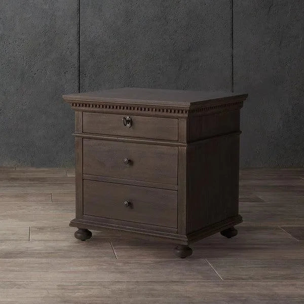 Safavieh Allisyn 3 Drawer Nightstand in Light Brown with Antiqued Silver Knobs