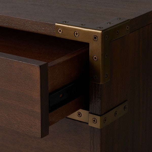 Nisha Wood Nightstand with 3 Drawer in Brown