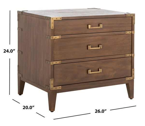 Nisha Wood Nightstand with 3 Drawer in Brown