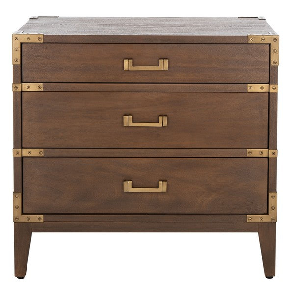 Nisha Wood Nightstand with 3 Drawer in Brown