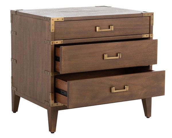 Nisha Wood Nightstand with 3 Drawer in Brown