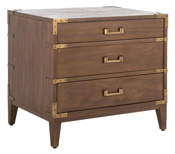 Nisha Wood Nightstand with 3 Drawer in Brown
