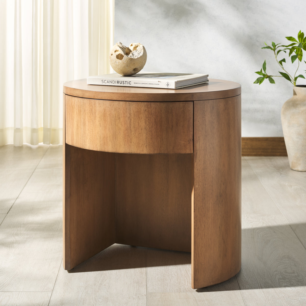 Daiya Round 1 Drawer Wood Nightstand in Natural