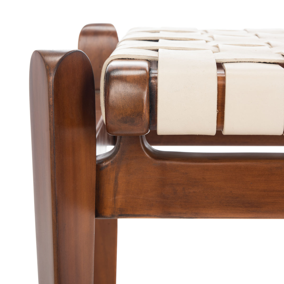Dilan Leather Bench in White and Light Brown