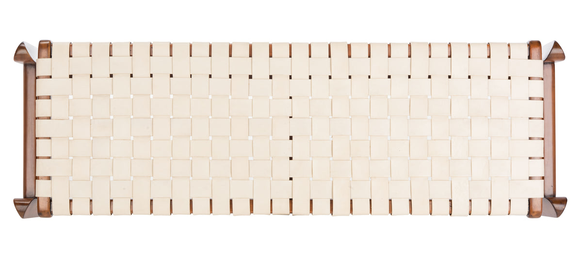 Dilan Leather Bench in White and Light Brown
