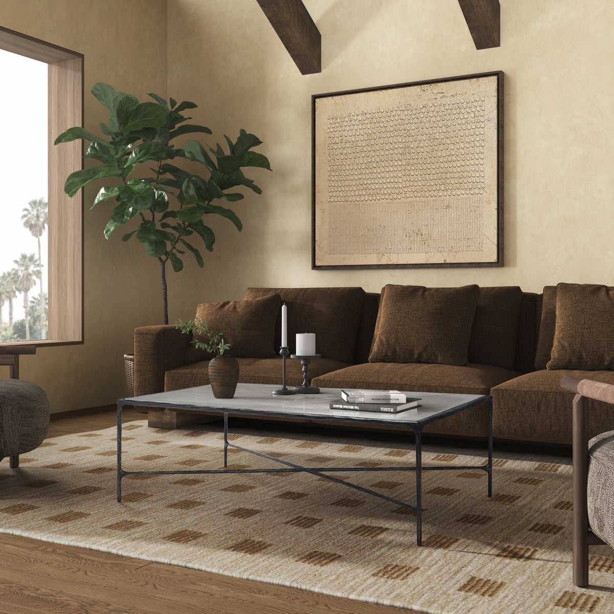 Jessa Rectangle Metal Coffee Table in Black and White