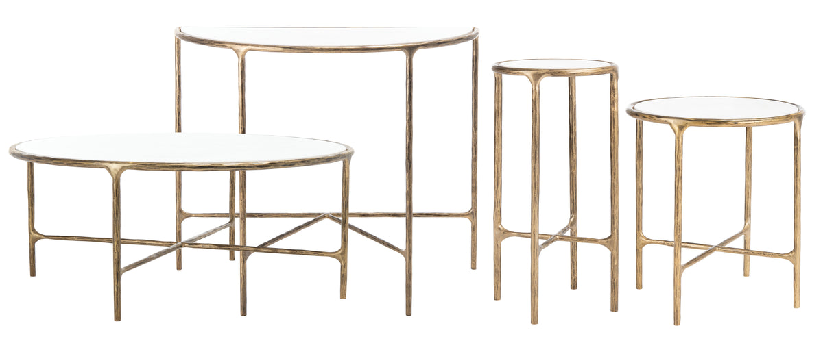 Jessa Forged Metal Round End Table in Brass and White