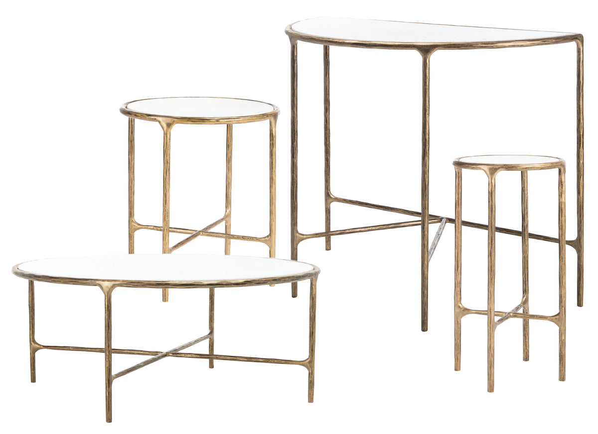 Jessa Forged Metal Round End Table in Brass and White