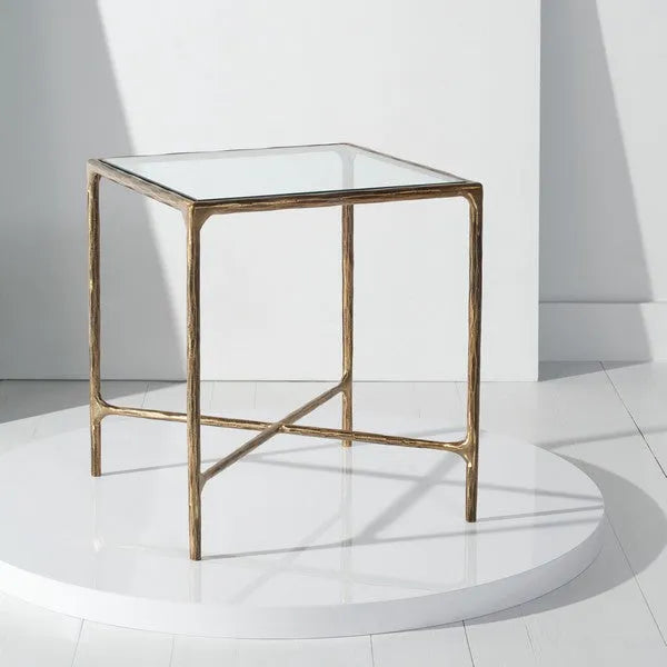 Jessa Forged Metal Square Accent Table in Brass
