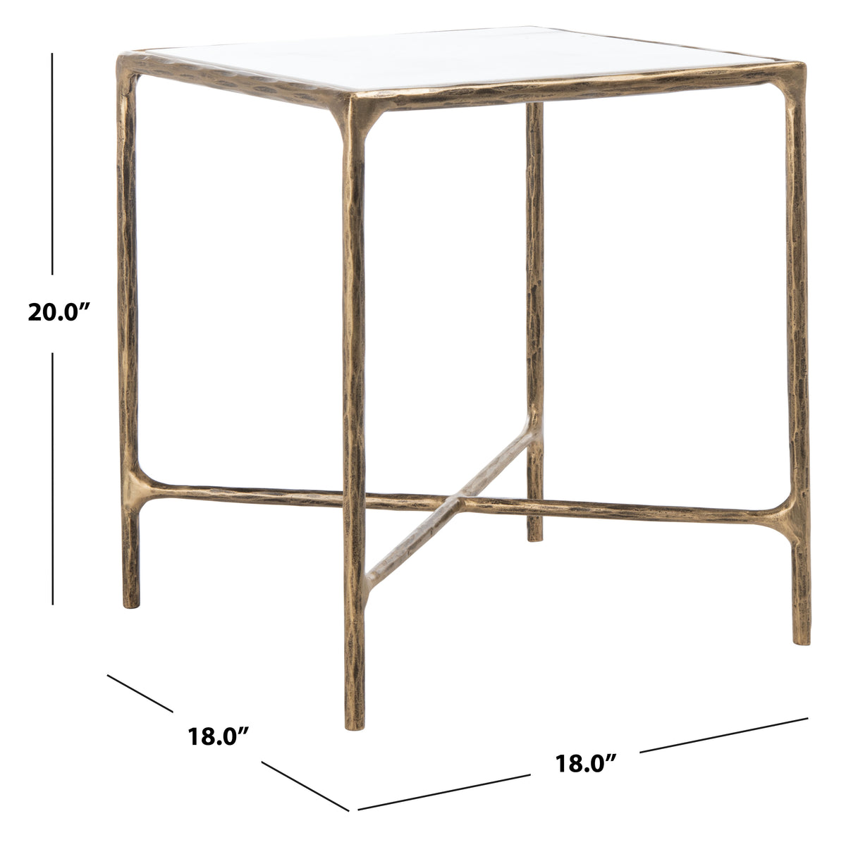 Jessa Forged Metal Square End Table in Brass and White